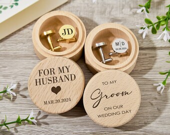 Personalisierte Manschettenknöpfe Box Gravierte Manschettenknöpfe Holzkiste für Männer Groomsmen Geschenke Hochzeitstag Manschettenknöpfe Geschenk Junggesellenabschied Geschenk für Ehemann