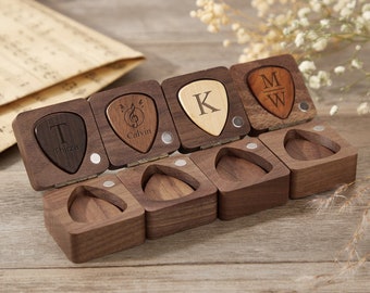 Personalized Wooden Guitar Picks with Holder, Gifts for Musicians, Anniversary Gift for Boyfriend, Husband, Guitar Gift for Men Dad Him