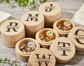 Boutons de manchette avec boîte en bois, Boutons de manchette et boîte-cadeau, Boîte personnalisée pour boutons de manchette, Bouton de manchette personnalisé pour témoin, Cadeau de mariage, Cadeau de garçon d'honneur