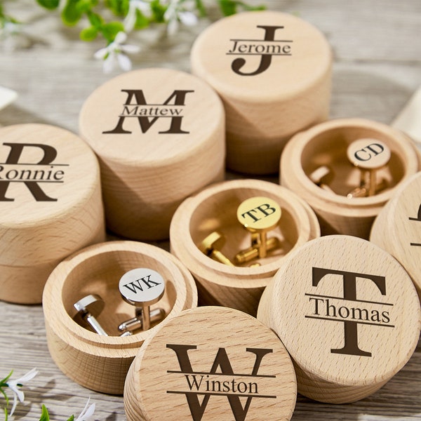 Boutons de manchette avec boîte en bois, Boutons de manchette et boîte-cadeau, Boîte personnalisée pour boutons de manchette, Bouton de manchette personnalisé pour témoin, Cadeau de mariage, Cadeau de garçon d'honneur