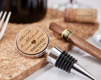 Bouchon de vin personnalisé, bouchon de bouteille de vin personnalisé, bouchon de vin en bois gravé, cadeau de fiançailles, cadeau de jeunes mariés, cadeau de mariage pour couple