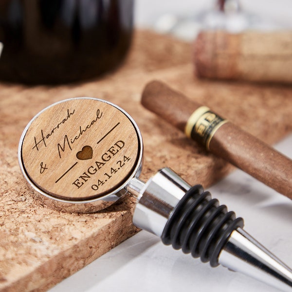 Personalized Wine Stopper, Custom Wine Bottle Stopper, Engraved Wood Wine Stopper, Engagement Gift, Newlywed Gift, Wedding Gift For Couple