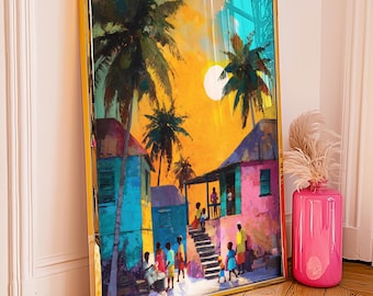 Caribbean Art Print, Tropical Sunset Landscape Painting, Haiti Poster, Colorful Coastal Island Wall Décor, Beach Lover Gift, Unframed Sign