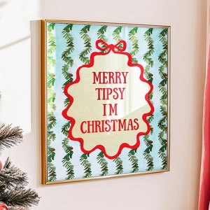Impresión artística divertida de carrito de bar navideño, póster de pared con bebidas de cóctel para fiestas navideñas, decoración festiva de cocina con menú de alcohol, letrero navideño elegante sin marco