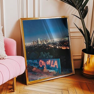 Impresión artística de la ciudad de Los Ángeles, póster de fotografía de viajes de California, decoración de pared grunge con grafiti de neón retro de los años 90, sin marco