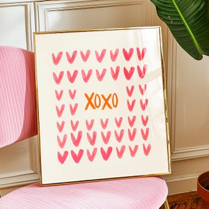 Impresión de arte de pared con corazón rosa XOXO, póster tipográfico minimalista preppy XO, decoración elegante y femenina para la habitación de los niños, regalo de San Valentín en tonos rosados, sin marco