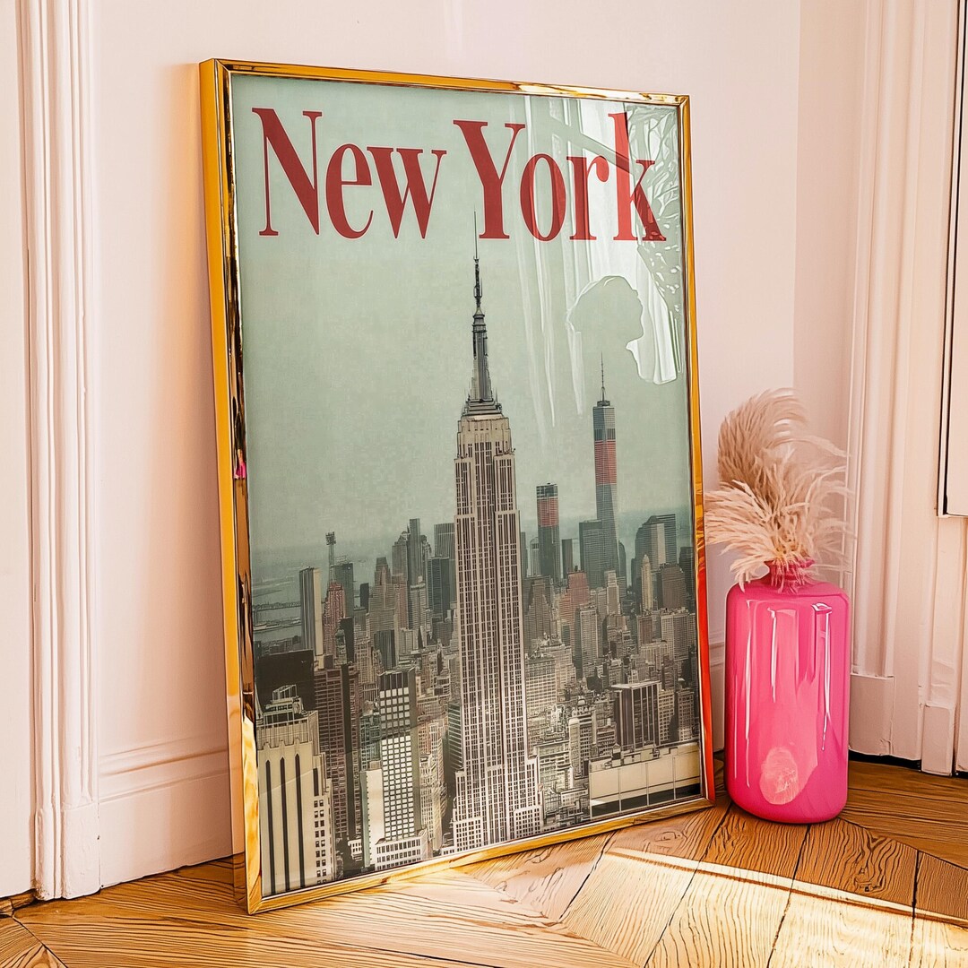 New York City Retro Art Print, Empire State Building NYC Cityscape ...