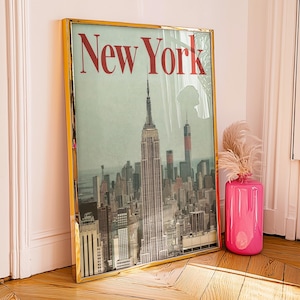 Impresión de arte retro de la ciudad de Nueva York, póster de viaje del paisaje urbano del Empire State Building de Nueva York, letrero sin marco, decoración de pared con diseño de horizonte de portada vintage, regalo de Yorker
