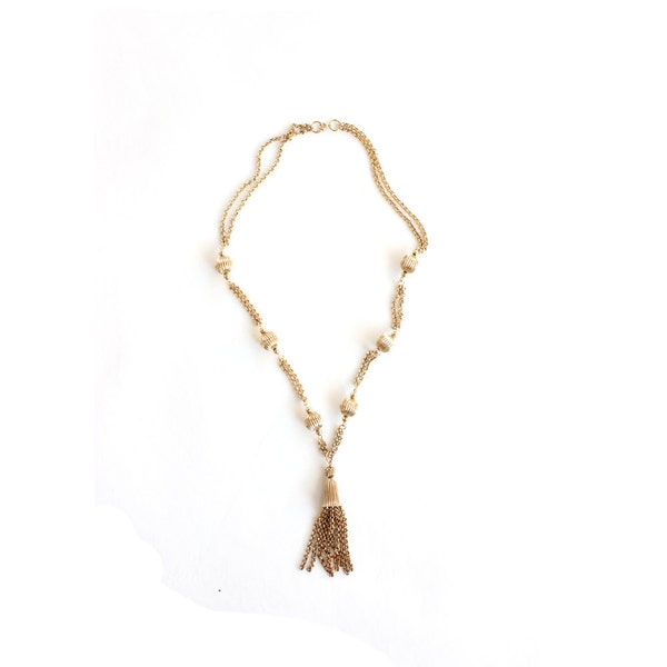 vintage 1970's BRASS TASSEL chain fringe necklace