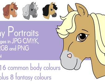 Pony Portraits Horse Clip Art JPG PNG, Pony Clip Art, Farm Animal Clip Art, Cute Animal Graphics