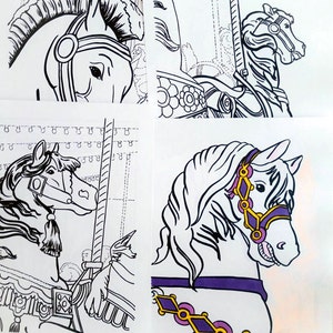 Carousel horse coloring book printable PDF colouring book instant download digital download coloring pages image 2