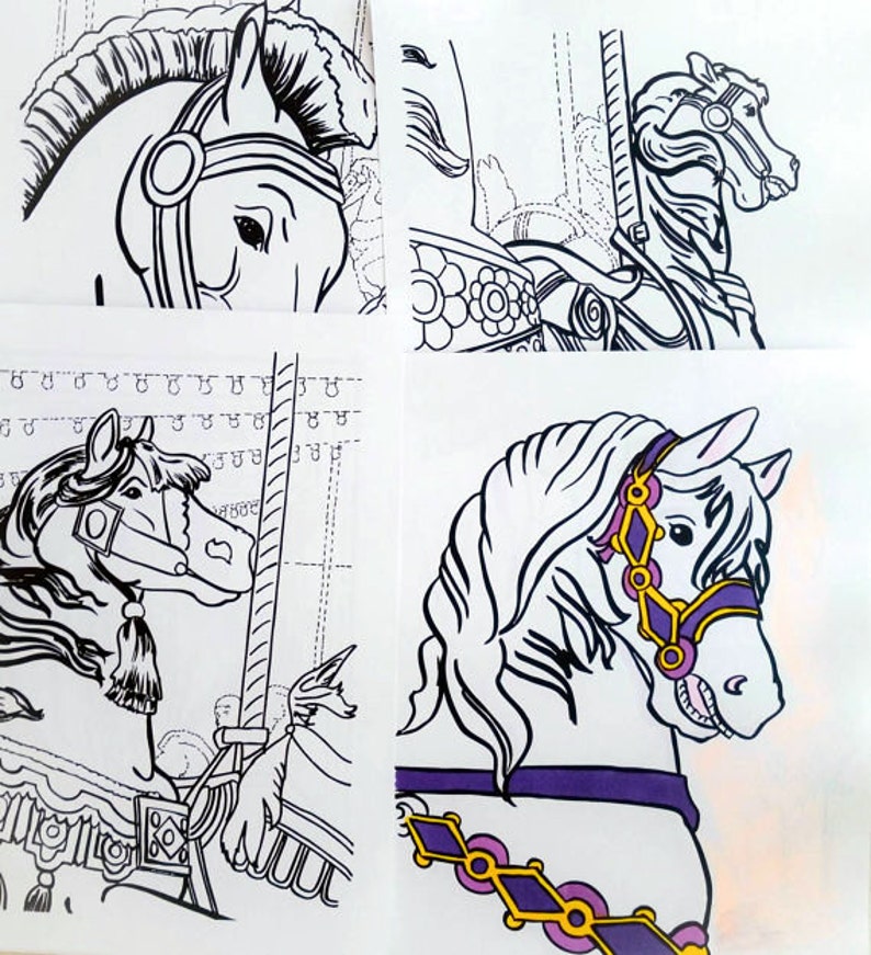 Carousel horse coloring book printable PDF colouring book instant download digital download coloring pages image 2