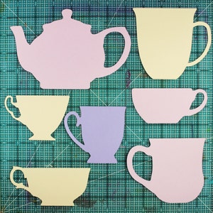 Teteras, tazas de té SVG archivo de troquelado digital, Cricut, plantillas PDF, Scrapbooking, Tarjetas, archivo cortable a la hora del té, tazas de té imágenes prediseñadas, té