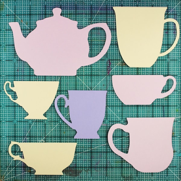 Teapots, teacups SVG digital die cut cutting file, Cricut, PDF Stencils, Scrapbooking, Cards, teatime cuttable file, tea cups clip art, tea