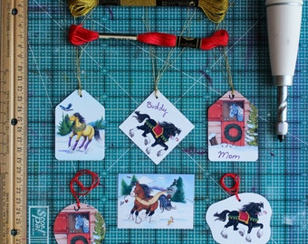 Printable Christmas Horse Gift Tags, Digital Download PDF, Clip Art for Christmas Gift Tags or Stickers, Instant Download Printable Stickers