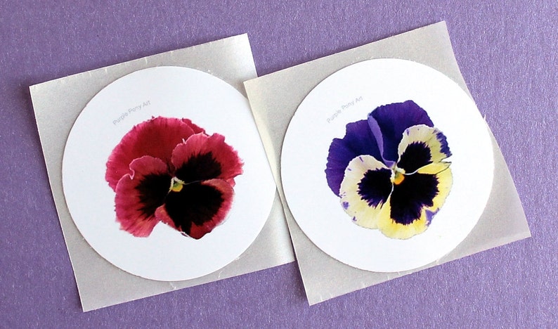 Printable Pansy Stickers Floral Instant Download, DIY Stickers, Digital Download Round Sticker, Printable Stickers PDF, Flowers Stickers image 1