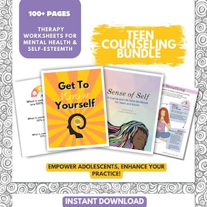 Teen Therapy Bundle - Planilhas para ansiedade, Aconselhamento para adolescentes com ansiedade, Habilidades de enfrentamento para adolescentes, Planilhas de autoestima, Ferramentas de saúde mental