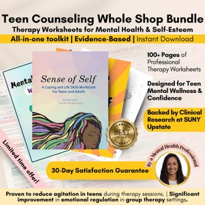 Teen Therapy Bundle | Mental Health Worksheets | Teen Coping Skills | Anxiety Relief |Teen Self-Esteem Workbook |Teen DBT & Teen CBT Therapy