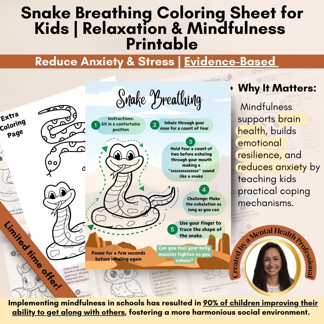 Snake Breathing Activity for Kids | Mindfulness Printable (digital ...