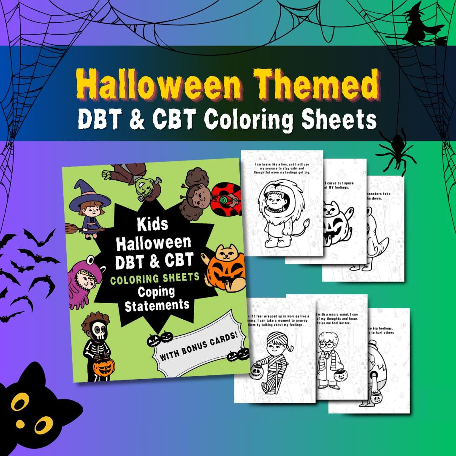 DBT &amp; CBT Coloring Pages Halloween Themed Coloring Sheets for Kids ...