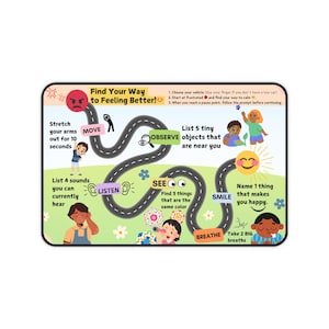 Therapy Coping Skills Desk Mat for Kids, Anxiety Management Tool, Reusable Mindfulness Aid, ADHD Frustration Relief, Classroom DBT CBT