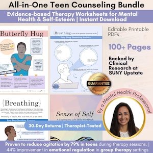 Paquete de terapia para adolescentes: hojas de trabajo para la ansiedad, libro de trabajo para adolescentes con ansiedad, habilidades de afrontamiento para adolescentes, hojas de trabajo para la autoestima, herramientas de salud mental