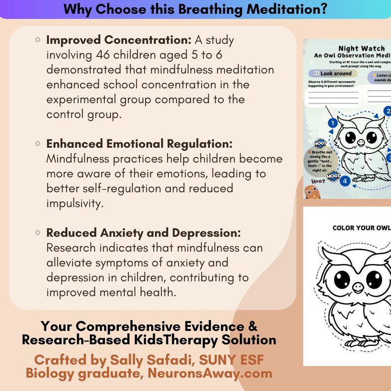 Owl Meditation Coloring Page for Kids | Anxiety Relief (digital ...