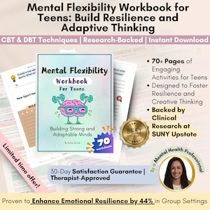 Mental Flexibility Workbook for Teens SEL, Teen Anxiety, Teen Therapy Activities, Adolescent DBT/CBT Group Mental Health Coping Skills Tools