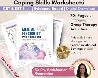 Mental Flexibility Worksheets | Teen Mental Health Workbook |Teen Anxiety Coping, Teen ADHD and Self-Esteem Tools |Teen Therapy Workbook