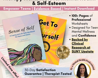 Teen Therapy Anxiety Workbook for Teens | Self Esteem Worksheets | Coping Skills | CBT DBT Tools | Emotional Regulation | Printable PDF