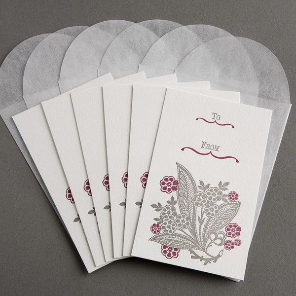 Lace Stem Bloom Gift Tags 6 Pk - Letterpress