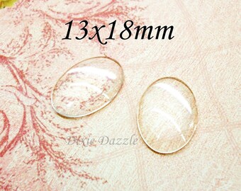 10 13x18mm Oval Clear Glass Cabochon, flat back oval domes, Magnifying Inserts, glass cabochons for cameo jewelry, domed glass