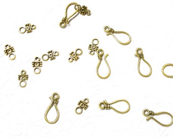 20 sets S hook clasps antiqued gold hook and loop clasps, easy open clasp, hook and eye clasp, crochet clasp, bracelet closure, large clasp