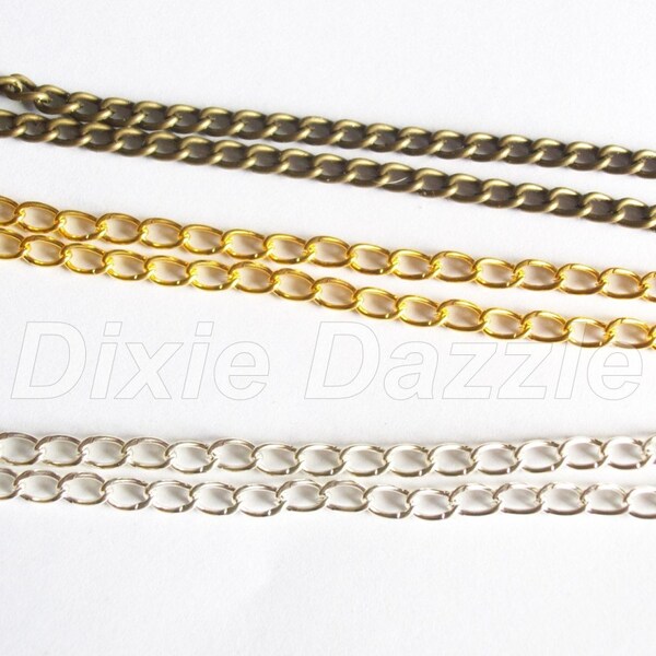 30 feet of Silver chain, premium silver plated chain with 3x6 links for jewelry and crafts, wholesale lot