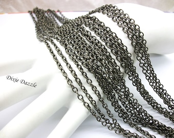 30 feet gunmetal rolo chain, unsoldered links for Boho, Victorian, Art Nouveau jewelry, assemblage, costumes, steampunk, reenactors, tassels