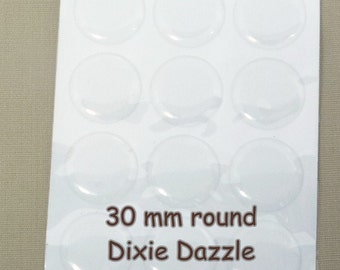 30 30mm Large clear epoxy seals for badges, mirrors, compacts, belt supplies. Circle Epoxy Resin Stickers,Domes, resin Dots, epoxy Drops.