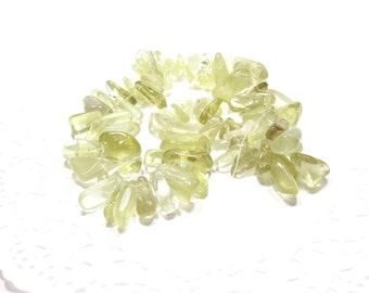 1/2 strand of pointed Lemon Quartz beads, natural stone beads, statement jewelry, assorted size beads, lemon green bead, Chattanooga, TN