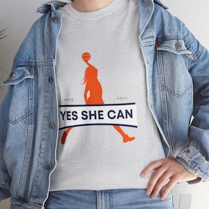 Yes She Can Women&#39;s Sports Tee - Empowering Women&#39;s Basketball & Girls in Sports, Caitlin Clark Inspired, WNBA Tee Shirt, Indiana Fever