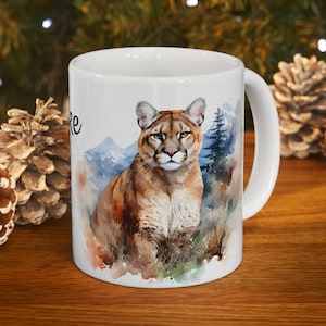 Personalized Mountain Lion Coffee Mug For Mountain Lion Lover Mug For Hunter Dad Cougar Coffee Mug For Father&#39;s Day Big Cat Coffee Cup
