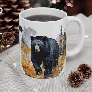 Black Bear Coffee Mug Gift for Him Wildlife Lover Cup  Design Mountain Forest Scene Cabin Decor Rustic Home Decor Father&#39;s Day Gift Mug