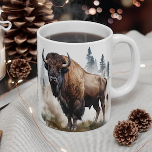 Wyoming Buffalo Mug Wildlife Art Coffee Cup American West Souvenir Ceramic Nature Home Gift Buffalo Enthusiast Mountain Scenery Drinkware