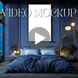 Unique PSD Video Frame Mockup, for Wall Art, ISO A1 Vertical 2:3 Animated Aquarium Bedroom Scene, PSD Smart Object Mp4, Poster Frame, BV1P