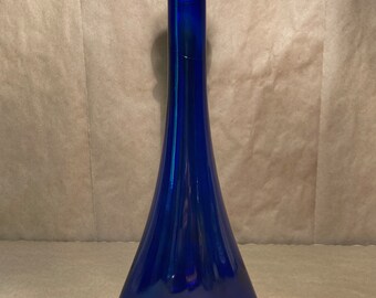 Vintage Mid Century Modern Cobalt Blue Flare Bottom Genie Style Decanter with Stopper