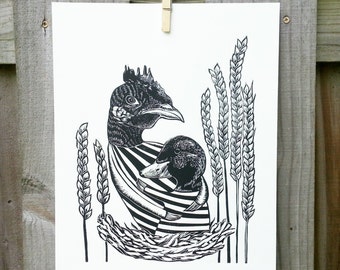 Original Hand Pulled Print, "Love You No Matter What", Linocut Print, Relief Print, Limited Edition, Block Print