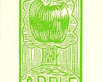 Linocut Print, Relief Print, Original print, Limited edition, Green Apple, Wood cut print, Apple tree