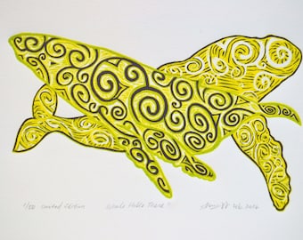 Original Print, Hand pulled Print, Linocut Print, Relief Print, Limited Edition, Wood cut print, Patterns, Whale Hello There!