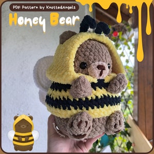 Amigurumi-instructies "Honingbeer", een beer in een bijenpak, PDF-instructies VS