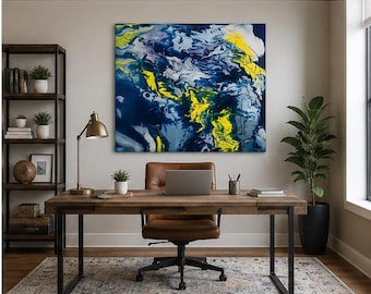 Ocean's Awakening - Original Acrylic Pour Painting Abstract Fluid Art on Canvas - 36*36*1.5