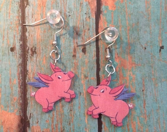 Handcrafted Plastic Flying Pig Earrings Bacon Fest Gifts for Her pig18a