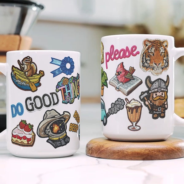 Do Good Things Please Mug Cool Mug Millennial Gift Millennial Mug Iron-on Patches Mug kawaii Cute Coffee Mug Gift embroidered patches mug